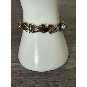 Beautiful Vtg Gold Tone Aurora Borealis & Rhinestone Bracelet & Earring Set